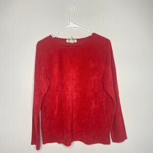 Vintage Eddie Bauer Womens Corduroy Top Medium Red Pullover Long Sleeve 90s